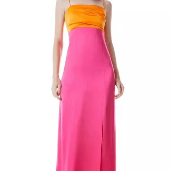 Alice & Olivia - Lilly’s Slit Midi Dress in Orange and Candy - NWT Size 0 - Picture 5 of 12